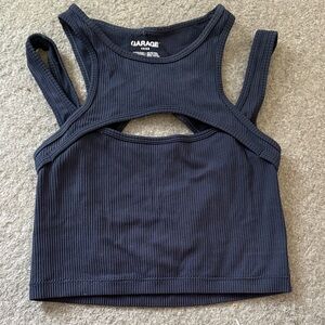 Garage Dark Blue Ribbed Women's Crop Top